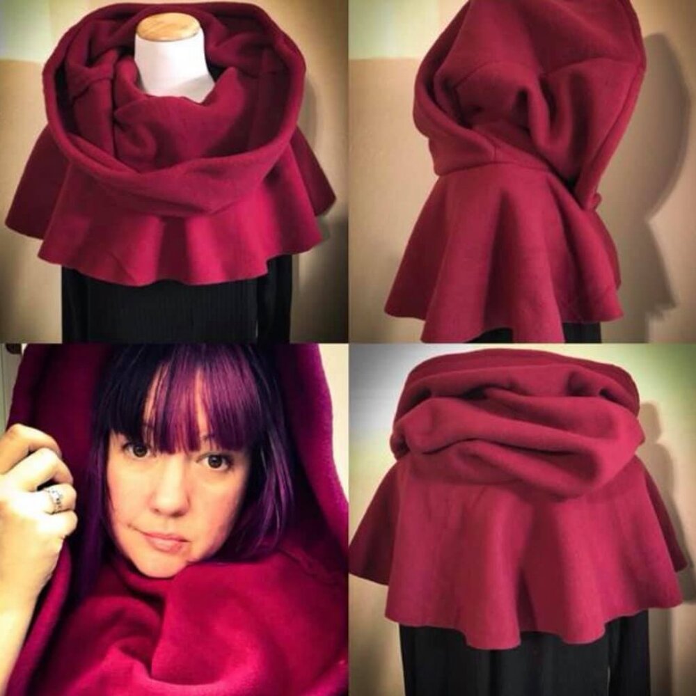 Cowl Hood Scarf Shawl Renaissance Goth Medieval Burgundy